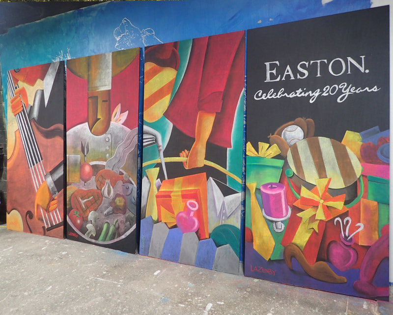 Chalk artist Sheryl Lazenby creates chalk kiosk for Easton Town Center in Columbus, Ohio.