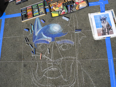 "Luke the Boxer as Batman", by Sheryl Lazenby, chalk artist.