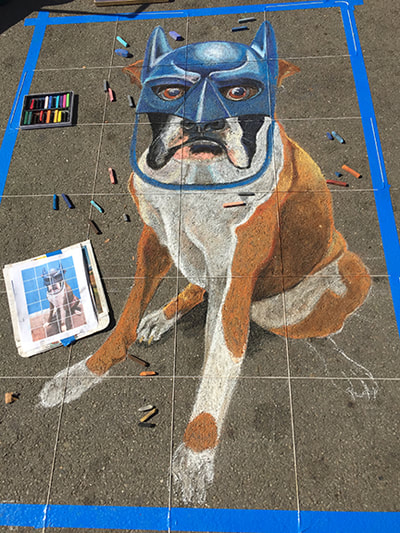 "Luke the Boxer as Batman", by Sheryl Lazenby, chalk artist.